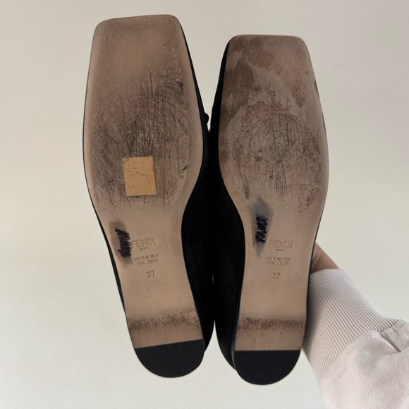 Fendi Freedom Loafer Black Suede Zucca FF Square Toe Flat EU 37 US 7 Classic - Picture 9 of 10